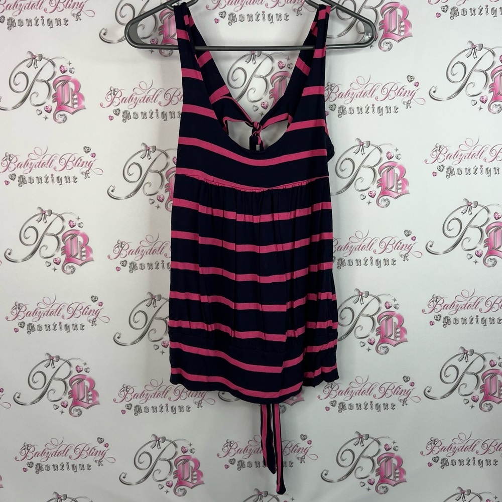 Twentyone tank top stripes tie up ribbon Navy and Pink Striped Tank Top